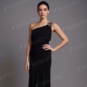 Blondie Nites One-Shoulder Black Dress with Colorful Shoulder Detail